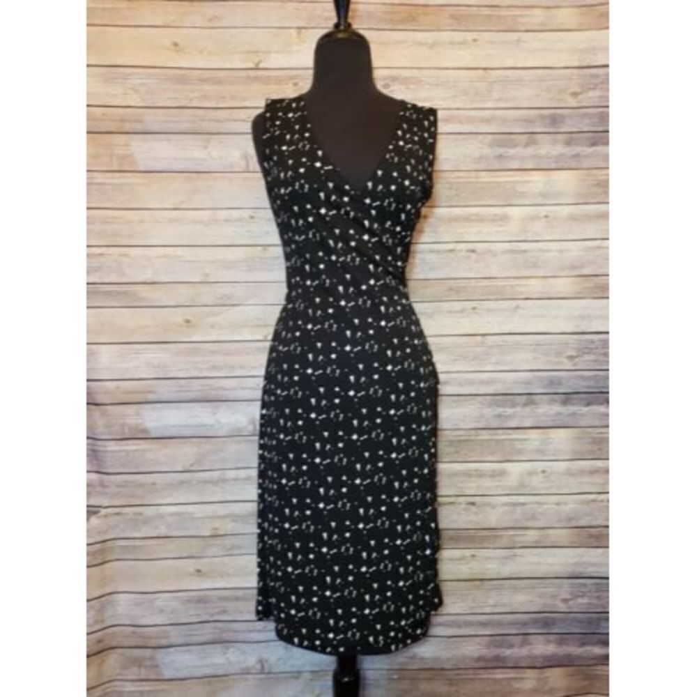 KENNETH COLE New York Black Sleeveless Knee Length Wrap Dress Small